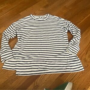 Aerie Navy and White Striped Textured Knit Top